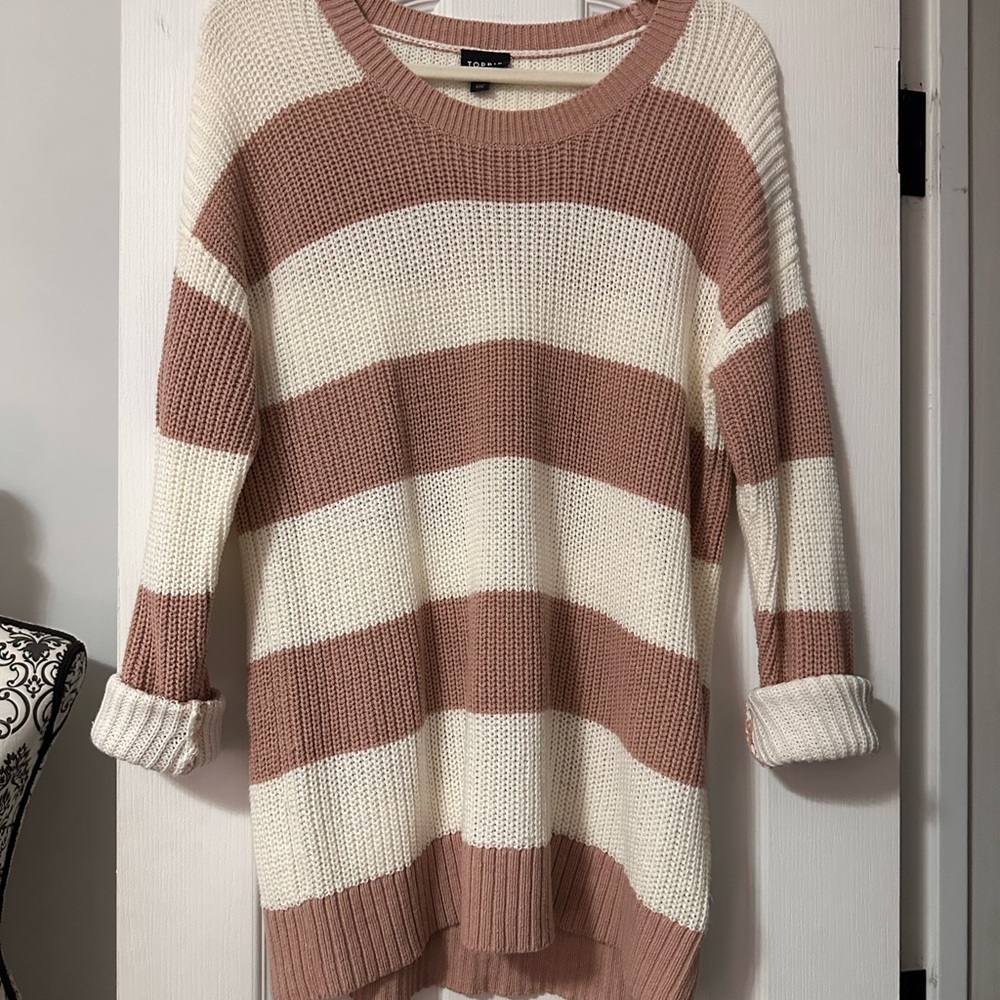 Torrid Cream and Brown Striped Sweater